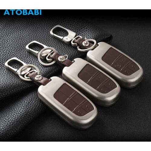 Zinc Alloy+Leather Car Key Case For Jeep Grand Cherokee SRT Renegade Wrangler JK Compass 2017 Patriot Dodge Remote Fob Key Cover