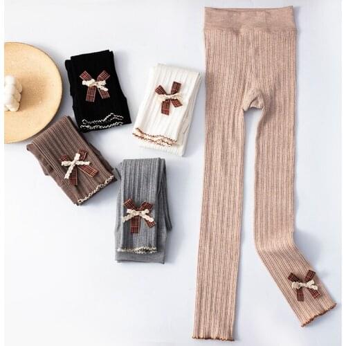 Princess Girls ankle Length Kid Pants Candy Color stripe Double bow Spring-Summer All-matches Bottoms Leggings child Trousers