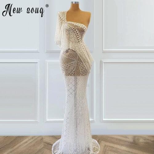 Islamic Turkish One Shoulder Mermaid Prom Dresses 2021 Sexy Illusion Long Evening Gowns African вечернее платье