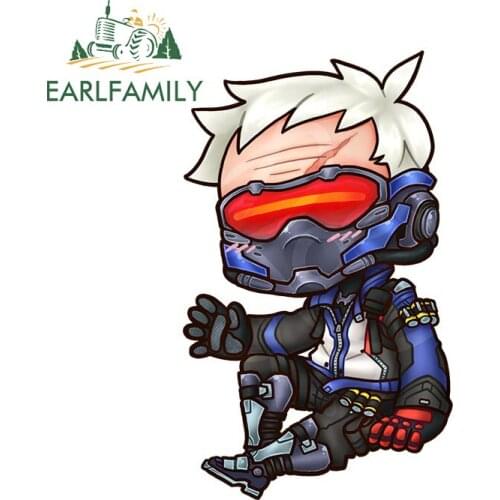 EARLFAMILY 13cm x 8.4cm for Overwatch Soldier 76 Car Stickers Occlusion Scratch Decals Refrigerator Anime Vinyl JDM Decoration