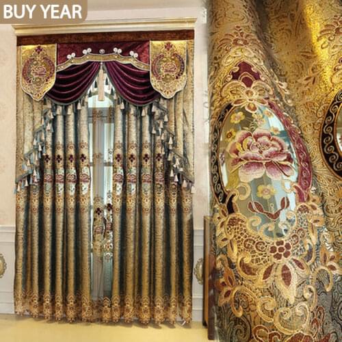 European Style Curtains for Living dining Room Bedroom High-end Gold Embroidery Curtain Tulle Home Decoration Accessories Custom