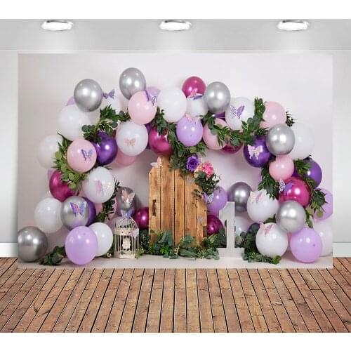Spring Green Plants Photography Background Colorful Balloons Butterfly Flowers Birthday Party Backdrop Photocall Studio