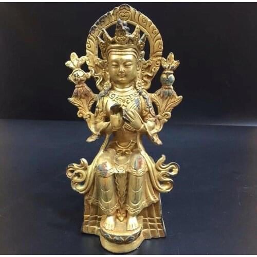 China Antique Tibetan Buddhist Brass Gold Plated Sitting Buddha statue