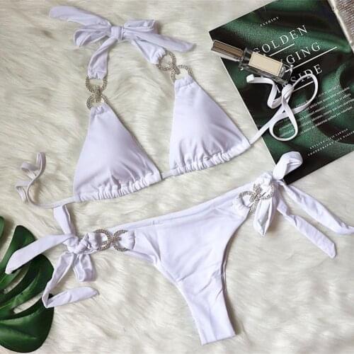 Bikinis Set Swimsuit Rhinestone Sequin Padded Swimwear Adjustable Push-up Padded Triangle Underwear Swimming Costume