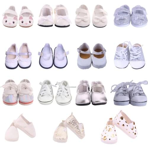 Doll White Cortex Shoes With Sequins Fit 18 Inch American Doll&43cm Baby New Born Doll Clothes Accessories,Girls Toys