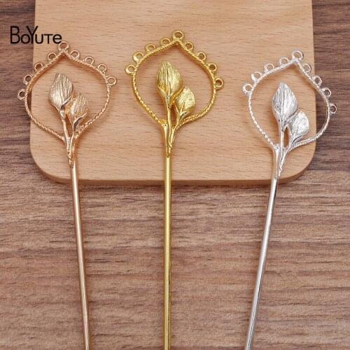 BoYuTe (5 Pieces/Lot) 35*47MM Metal Alloy Flower Welding 120*2.5MM Iron Hair Stick Diy Hair Accessories Handmade Materials