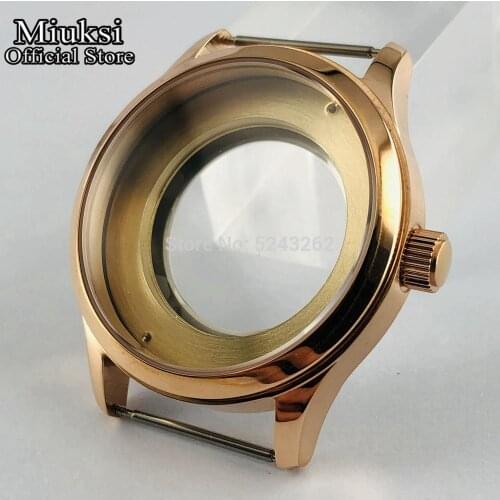 Miuksi 42mm rose gold sapphire glass watch case fit ETA 2836,miyota 8215 821A 82series ,mingzhu 2813 movement mens watch case
