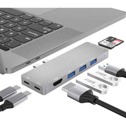 Multi-function 8in1 Dual USB-c Type-c Hub For Macbook air/pro 2016 2017 2018 USB3.1 Type-C Docking Station Splitter Adapter