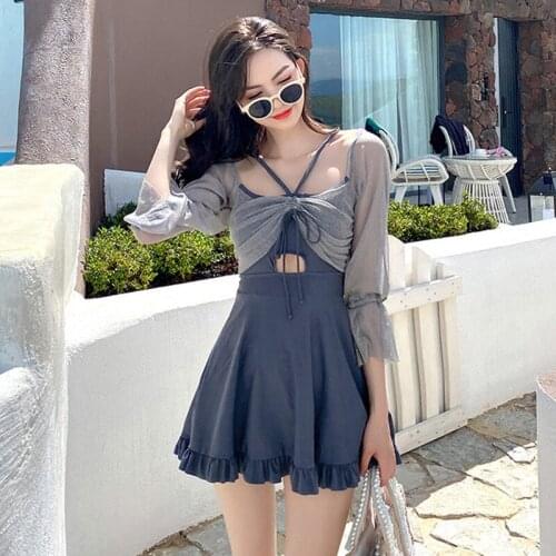 Monokini Swimsuit One Piece Womens One-Piece Bikini Girl New Lady Sexy Long Sleeve Skirt Solid Spandex Women Swimsuit