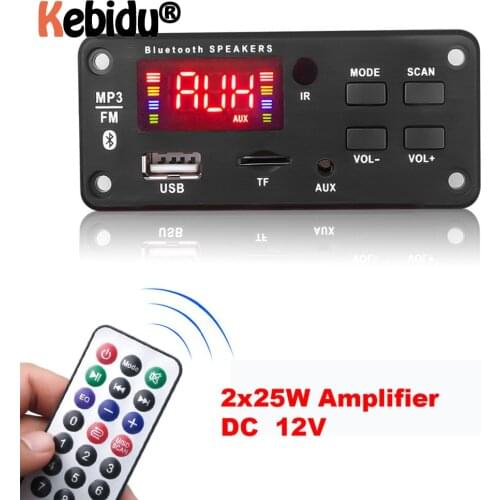 Kebidu Big Screen MP3 WMA Decoder Board 50W Amplifier USB Bluetooth 5.0 FM AUX 3.5MM TF Radio Recording For Car Music Speaker