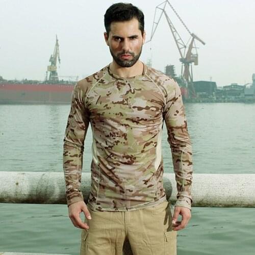 Stretch Tight Tactical T Shirt Men Spring Summer Quick Dry Breathable Long Sleeve Camo Shirts Outdoor Hiking Training Army Shirt