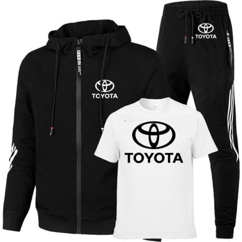 Fashion Spring Autumn Mens Zip Jacket Toyota Car Logo Printed Cotton casual Mens jacket + sweater + pants three-piece suit