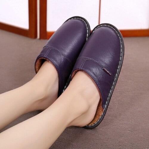 2020 autumn new arrival unisex genuine leather short plush indoor slippers men winter home fur shoes