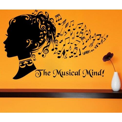The Musical Mind Art Musical Note Hair Girl Wall Sticker Creative Home Decor Removable DIY Living Room Bedroom Wall Decals