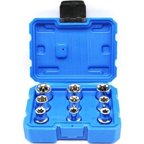 9Pcs E-Socket 1/2" Torx Star Bits Steel Female Socket Nuts Set E10/E11/E12/E14/E16/E18/E20/E22/E24 Auto repair tools