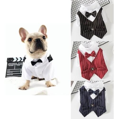 New Gentleman Dog Wedding Suit Formal Shirt For Small Dogs Bowtie Dog Clothes Tuxedo Pet Halloween Christmas Costume For Cat dog