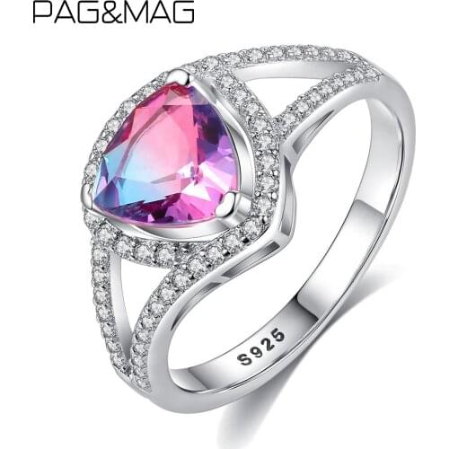 PAG&MAG Elegant Mystic Purple Topaz Solitaire Ring Sterling Silver 925 Rainbow Gemstone Ring For Women Anillos De Compromiso
