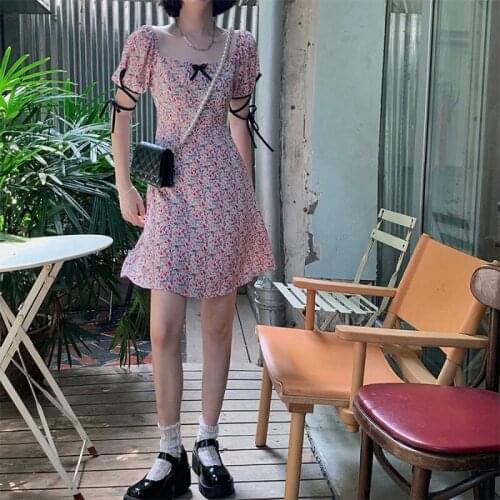 Dresses for Women Womens Summer Dress New Retro Vintage Stand-up Collar Temperament Waist Was Thinner Floral A-line Skirt