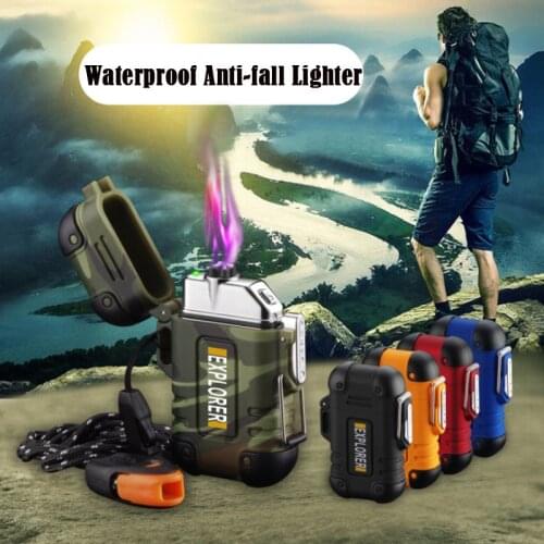 Electric USB Lighter Waterproof Anti-fall Survival Camping Lighter Rechargeable Plasma Arc Lighters Dropship Suppliers Men Gift