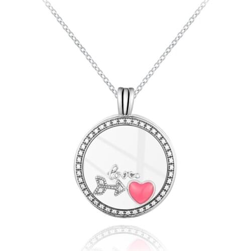 Medium FANDOLA floating locket Pendant and Necklacew with Love Feelings Petites 100% 925 Sterling Silver Fine Jewelry