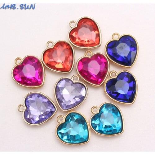 MHS.SUN New Rhinestone Heart Pendants For Girls Child Chain Necklace Pendants Colorful Charms Alloy Pendants 20Pcs