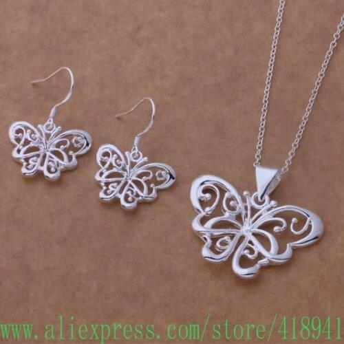 Silver Plated Jewelry Sets Earring 507 + Necklace 153 /ejxanbea bkzakcga AS359