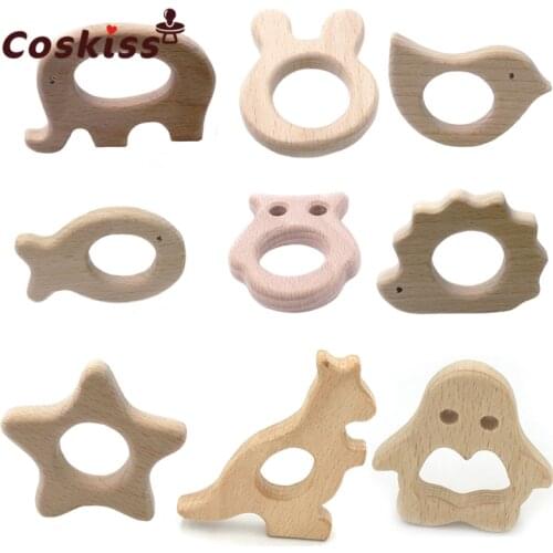 Wooden Teethers 10pc Nature Baby Teething Toy Organic Eco-friendly Wood Teething Holder Infants Nursing Show Gift Baby Teether