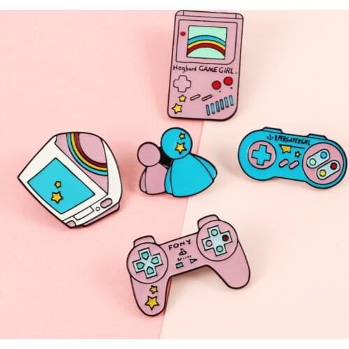 Pink Retro Game Brooch Collection Cartoon Gamepad Enamel Pin Denim Shirt Collar Bag Lapel Pina Fashion Jewelry Badge Gift Friend