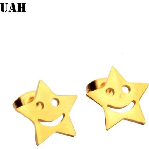 UAH Brincos Star Earrings Stud Earring Smiling Face Earings Stainless Steel Earrings for Women Statement Jewelry Wholesale