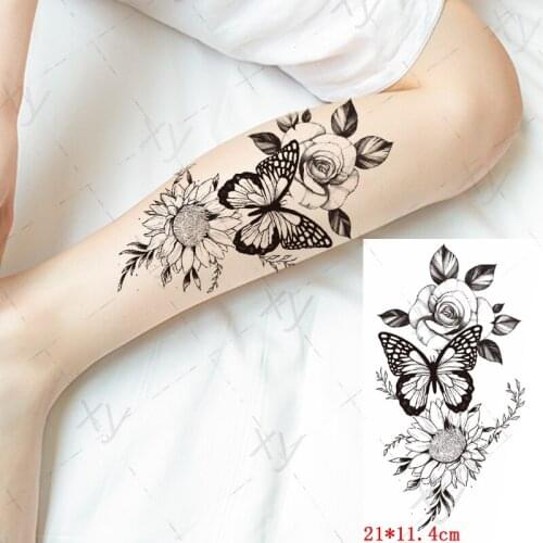 Waterproof Temporary Tattoo Sticker Peony Sunflower Butterfly Ins Body Art Back Belly Arm Fake Tatoo Flash Tatto for Women Men