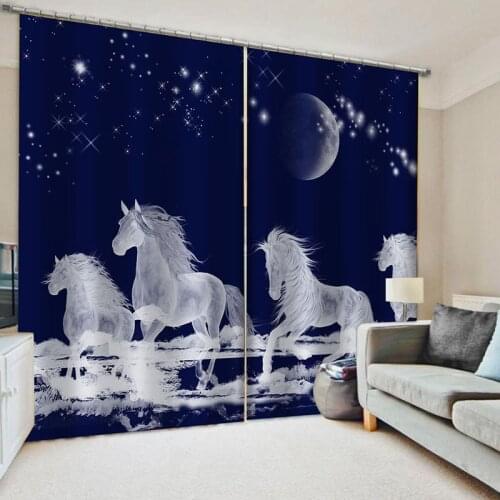 Funny Animals White Horse Window Curtains Drape Valance Curtain Lights Bedroom Fabric Kids Window Treatment Valances