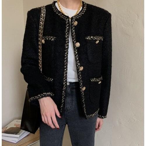 2021 Autumn Winter Tweed Coat Women Long Sleeve Single Breasted Minimalist Ladies Jackets Elegant Vestidos MH994