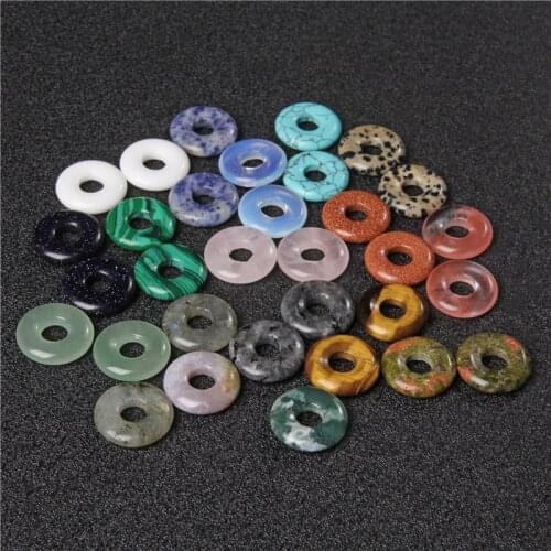 18mm Natural Agates Crystal Gogo Stone Donut Round Beads Safety Buckle Lucky Charms for Jewelry Making Healing Accessories 5PCS
