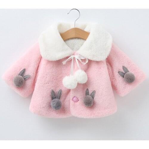 2021 New Fashion Children Jacket Rabbit Puppet Pink Winter Coat Girls Jacket For Girls Cotton Clothing Baby Outfits 2-6 Age