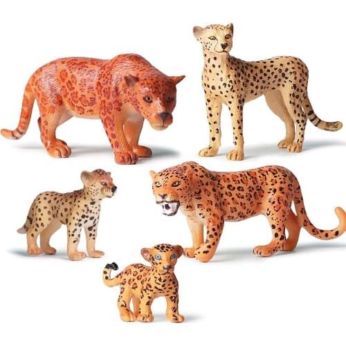 5pcs Simulation Wildlife Animal The Jaguar African Cheetah with Cub Model Figure Early Education Toys Collection For Kid