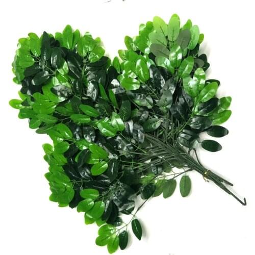 60Pcs/lot Artificial green Leaf Plants 50 Leaves 3 branches Artificial Tree Silk Branches Stem Wedding Garden home Decoration