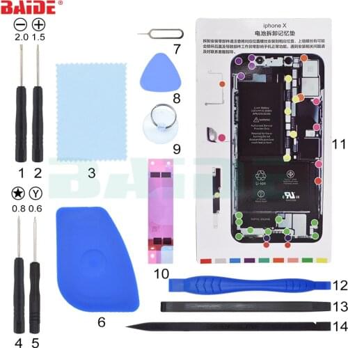 14 in 1 Mobile Phone Built-in Battery Large Capacity Battery with Removal Replacement Tool for iPhone 6 7 8 X 50set/lot
