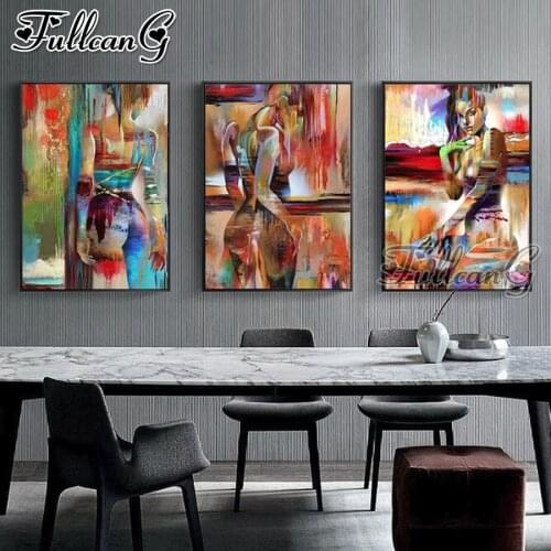 FULLCANG 5d diy diamond embroidery sale fantasy sexy woman abstract diamond painting girl triptych full drill home decor FC2229
