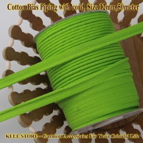 Free shipping--100% Cotton Bias Piping, Piping tape,bias Tape with cord,size:12mm,50m,for DIY sewing textile color fresh green
