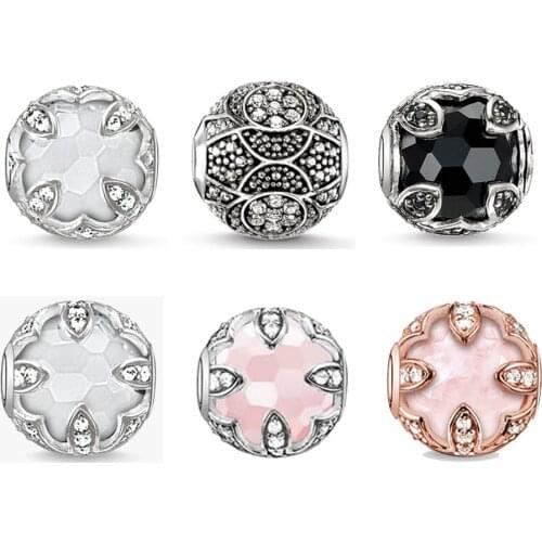 Bead Pink Black Lotus Flower 925 Sterling Silver Zirconia Fit Bracelet Europe Necklace Karma Charm Jewelry Accessories Women Men
