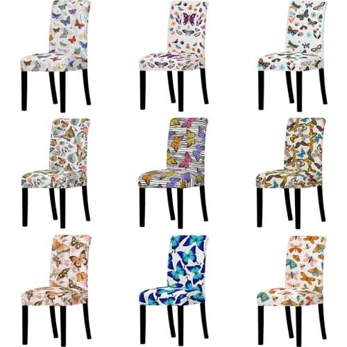 Butterfly Pattern Chair Cover Dining Room High Stretch Chair Universal Size Home Back Arm Chair Cover for Banquet Wedding Hotel
