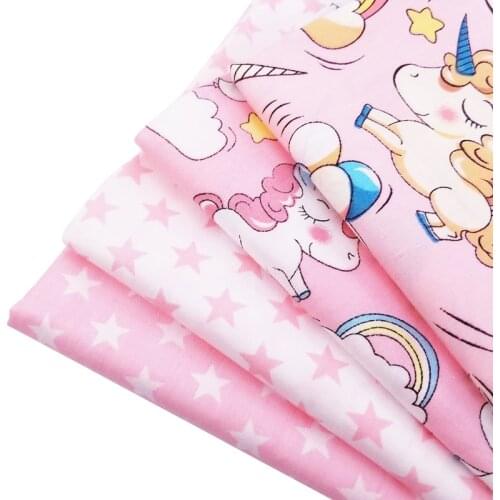 Various Sizes By Meters Cotton Twill Quilting Fabric Pink Series Star/Unicorn Printed Pure Cotton Patchwork DIY Sewing Material