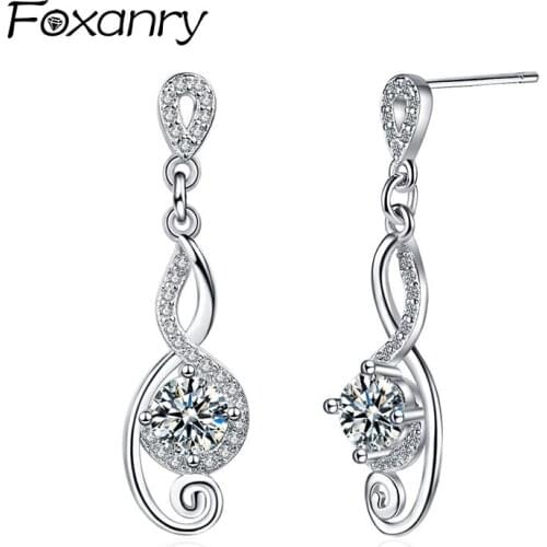 Foxanry Prevent Allergy 925 Sterling Silver Drop Earrings for Women New Trend Sparkling Creative Zircon Bride Jewelry Party Gift