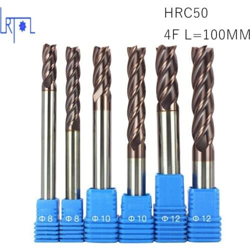 6PCS HRC50 d8,10,12*100L 4 Flutes set extra long Tungsten Carbide Straight Shank End Mill Set CNC Tool cutter of machine