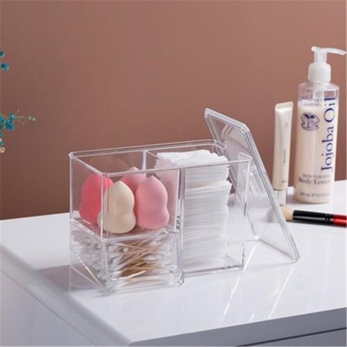Cotton Swab Storage Box 3-Cell Cotton Pads Case Acrylic Transparent Makeup Organizer Tabletop Cosmetic Holder Sundries Container