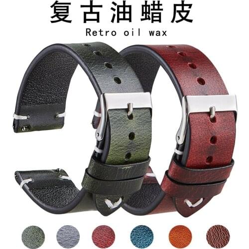 Leather Watchbands Retro Oil Wax Color Quick Release Ultra-thin For Omega Role-x Cartier Iwc Tissot Longines Watch Band 20 Strap