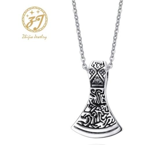 Zhijia 316L Stainless steel Ax Pendant For Men/Woman Necklace New Fashion Design Jewelry Retro Viking Personality Free Shipping