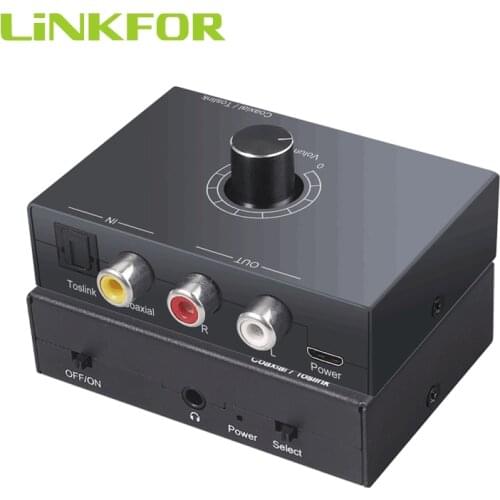 LiNKFOR Optical to RCA DAC Converter Support 192KHz/24bit Converts Coaxial Digital PCM Audio Signals to Analog L/R Audio 3.5mm