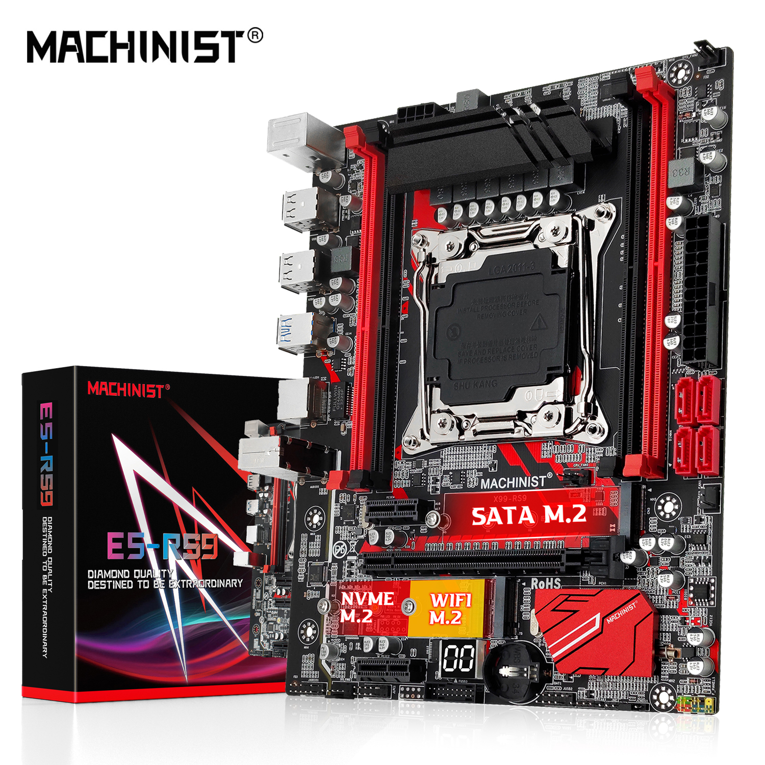 Machinsit X99 Motherboard LGA 2011-3 SATA/ PCI-E M.2 Slot Support Xeon E5 V3 V4 Processor Four-channel DDR4 RAM X99-RS9
