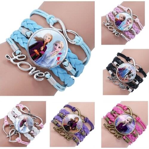 Disney Frozen II Princess Elsa anna Time Gem Multi-layer Bracelet doll Childrens girls Cartoon Pink Braided Bracelet